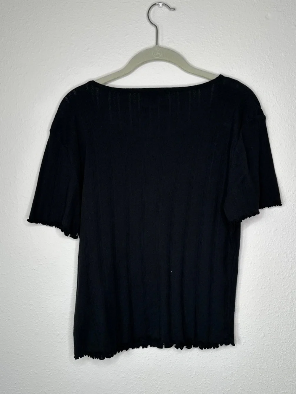 J. Crew Pointelle Short Sleeve Cardigan, Black, Size Large